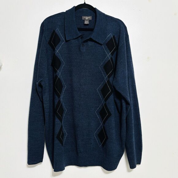 Dockers Other - Dockers Navy & Black Argyle Polo Sweater Sz XXL Long Sleeve